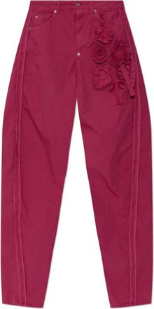 Dsquared2 Broek met bloemapplicatie - Dames - Wijde Broeken - Roze - XS - Katoen - Broeken