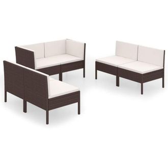 vidaXL Set Muebles De Jard&iacute;n 6 Pzas Y Cojines Rat&aacute;n Sint&eacute;tico Marr&oacute;n Vidaxl