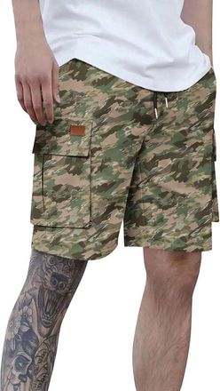Generic Mens Camo Cargo Shorts Combat Camouflage Chino Half Pants with Mulit Pockets Jogger Short Elastic Waistband Comfort Walking Pant Loose Fit Drawstring 