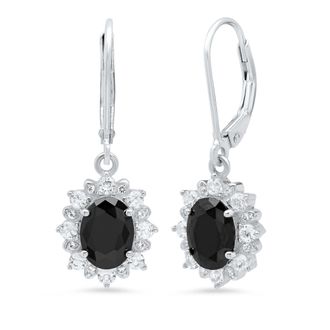 MAX + STONE Sterling Silver Halo Sunburst Oval Gemstone Leverback Earrings with White Topaz Accent