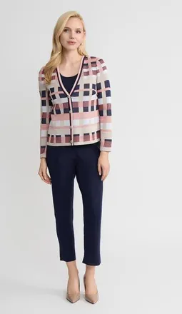 Ming Wang Heritage Jacquard Colorblock Knit Cardigan in Sunkist Coral/indigo/tan at Nordstrom, Size X-Large