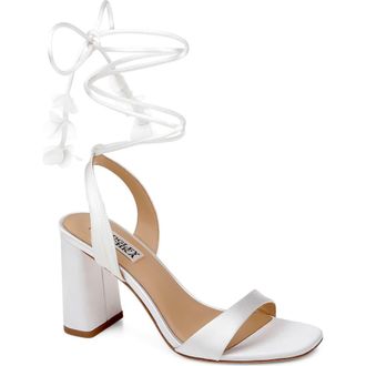 Badgley Mischka Westminster Ankle Wrap Sandal in White Satin at Nordstrom, Size 6.5