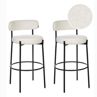 Beliani Beliani - Conjunto De 2 Sillas De Bar Boucl&eacute; Patas De Acero Negro Con Tapas Sin Reposabrazos Comedor Blanco Allison