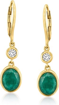 Ross-Simons Emerald Drop Earrings With. Lab-Grown Diamonds in 18kt Gold Over Sterling