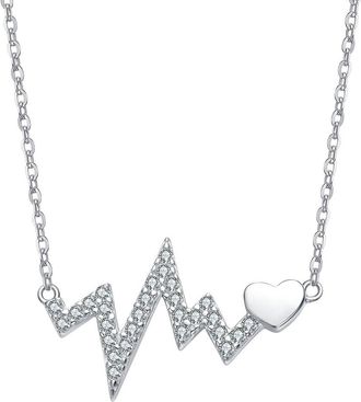 Rachel Glauber Plated Cz Heartbeat Necklace