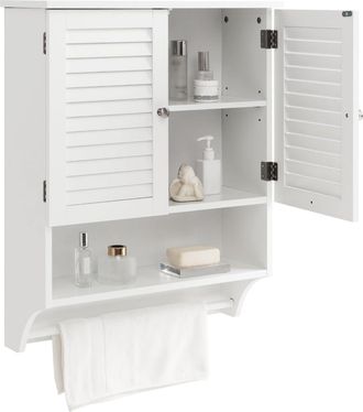 Costway Costway - Armario De Pared Para Ba&ntilde;o, Gabinete Colgante Con 2 Puertas, Estante Ajustable De 3 Posiciones Y Barra De Toalla, Gabinete De Almacenamiento