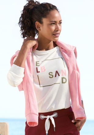 Elbsand Langarmshirt ELBSAND Iruna, Damen, Gr. XL (42), wei&szlig; bedruckt, Jersey, Obermaterial: 50% Baumwolle, 50% Polyester, bedruckt, figurumspielend h&uuml;ftlang,