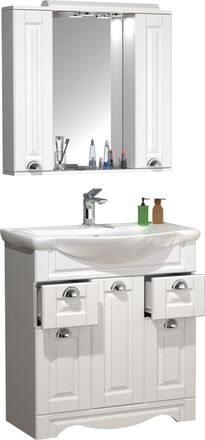 ebuy24 Ebuy24 - Vcm 3 Pcs Lavabo Gabinete Inferior 75 Cm Conjunto De Muebles De Ba&ntilde;o Con Lavabo Y Armario De Espejo Cajones Pr&aacute;cticos Casa De Campo Juego Com