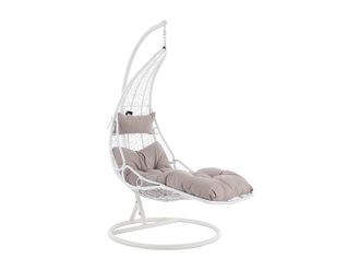 Vente-Unique Sill&oacute;n colgante de resina trenzada - Blanco con cojines grises - LUVA de MYLIA