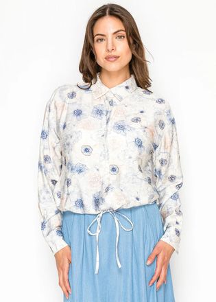 YAL New York Floral Drawstring Hem Modest Blouse