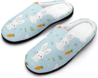 Generic Easter Rabbits And Carrots Fashion Cotton Slippers for Women Memory Foam House Slippers Non-Slip House Bedroom Shoes