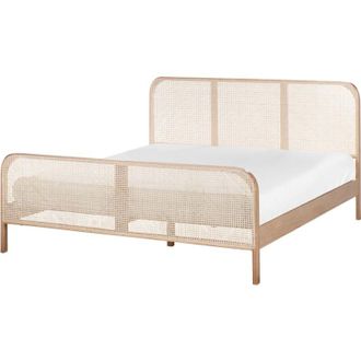 Beliani Cama Con Somier Moderna Cabecero Con Trenza Vienesa Madera De Pino Marr&oacute;n Claro 180 X 200 Cm Gonfaron