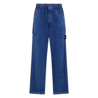Stone Island Straight Jeans, male, Blue, Size: W32 Loose fit trousers in technical fabric