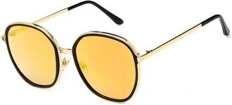 Generic Metal Round Large Frame Mens And Womens Sunglasses Outdoor Commuter Sports Vacation Sun Glasses(Orange)