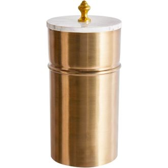 Beliani Recipiente Decorativo Dorado De Metal Con Tapa Blanca Redondo Glamour Almay