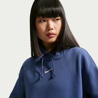 Nike Womens Nike Sportswear Phoenix Fleece Oversized Pullover Hoodie in Blue | DQ5860-462