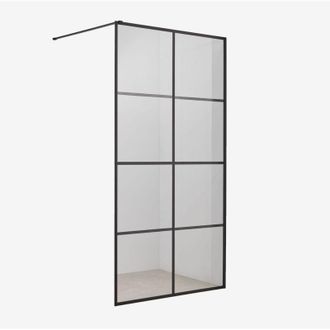 Sklum Parete doccia fissa con motivo a scacchi, vetro temperato da 8 mm e alluminio Camden SKLUM