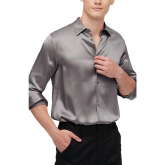 LilySilk Mulberry Silk Basic Mens Shirt in Dark Gray at Nordstrom, Size Medium