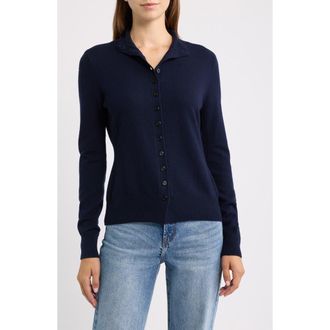 Rowing Blazers Merino Wool & Cashmere Mock Neck Button-Up Sweater in Heather Navy at Nordstrom, Size X-Large