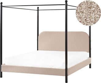 Beliani Cama con dosel de tejido beige 160x200