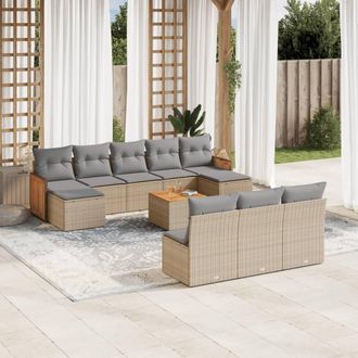 vidaXL Set De Sof&aacute;s De Jard&iacute;n 11pzas Con Cojines Rat&aacute;n Sint&eacute;tico Beige Vidaxl