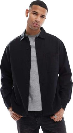 Jack & Jones linen blend overshirt in black