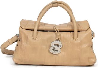 Zanellato Dotta Pliss&eacute; Kleine Tas met Handvat - Dames - Handtassen - Beige - ONE Size - Leer - Tassen