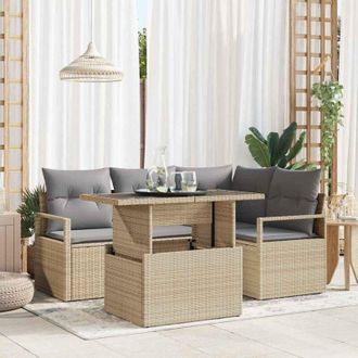 vidaXL Vidaxl - Conjunto De Sof&aacute; De Jard&iacute;n Con Coj&iacute;n 5 Pcs Beige Y Gris Claro