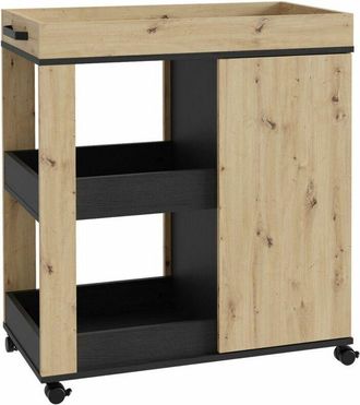 Home Heavenly Home Heavenly - Mueble Bar Rony. Carrito Para Bebidas Con Estantes Y Puertas A Ambos Lados. 78x88x42 Cm. Color: Roble-negro