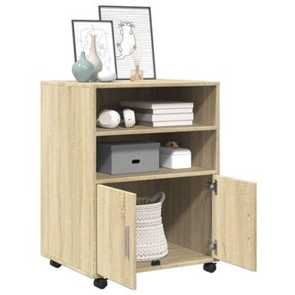 Berkfield Home Rolling Cabinet Sonoma Oak 60x48x81 cm Engineered Wood in Natural | Size: 60 x 48 x 81 cm