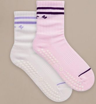 BAM Pilates Grip Crew Socks - 2 Pack -Size 4-7 - UK Size 4-7