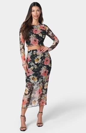 Bebe WomenS Mesh Printed Two Piece Long Sleeve Set