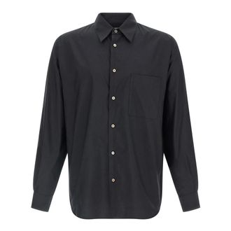 Christophe Lemaire Overhemden, Heren, Grijs, L, Katoen, Washed Katoen- en Zijdeblend Twill Overhemd