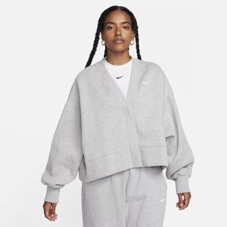 Nike Womens Nike Sportswear Phoenix Fleece Over-Oversized Cardigan in Grey | FB8772-063