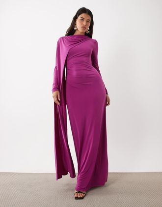 Daska vestito lungo con mantella monospalla viola