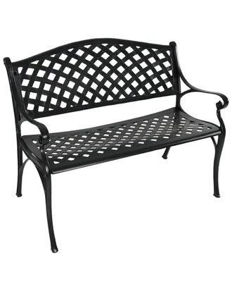 Sunnydaze 2-Person Black Checkered Cast Aluminum Outdoor Patio Garden Bench