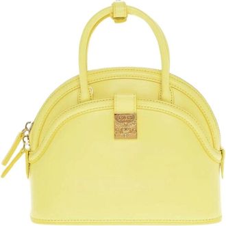 MCM Gouden Logo Crossbody Tas - Dames - Handtassen - Geel - ONE Size - Leer - Tassen