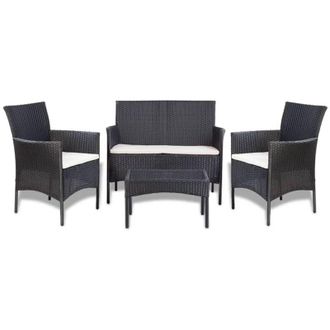 vidaXL Set Divani da Giardino 4 pz con Cuscini in Polyrattan Nero - Vidaxl