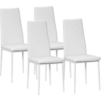 HOMCOM 4-Pieces Dining Chairs, Faux Leather Kitchen Chairs, White