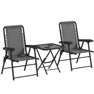 OUTSUNNY 3 Pieces Folding Garden Bistro Set with Cup Holders - Khaki - Dark Grey | TJ Hughes