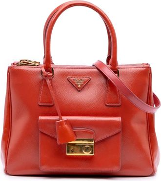 Prada Borsa a tracolla Saffiano Vernice Galleria con tasca frontale con doppia zip 2010-2025 - Rosso
