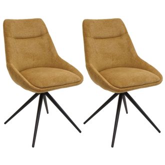 Hhg Hhg - Nunca Usado] Lote De 2 Sillas De Comedor 066, Silla De Cocina Sill&oacute;n Silla, Giratoria Autoposicionable Metal Tela/textil, Amarillo Mostaza