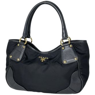 Prada Black Nylon Leather Tote Bag (Pre-Owned)