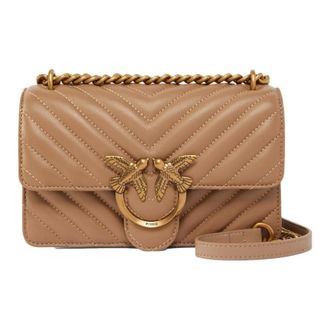 Pinko Pinko, Tassen, Dames, Beige, ONE Size, Leer, Mini Love Tas Beige Chevron Leer
