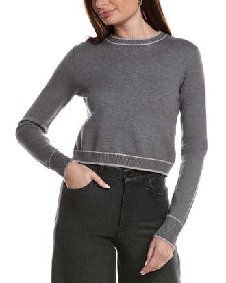 Theo & Spence Theo And Spence Stripe Trim Cropped Crewneck Sweater