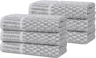Superior Set Of 6 Juno Medium Weight Checkered Border Hand Towels