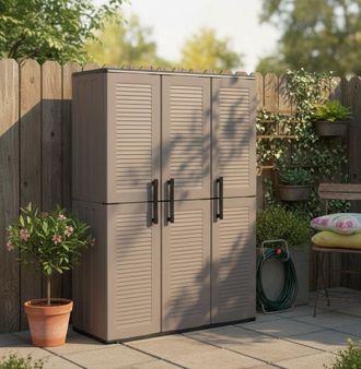 Dmora Dmora Armario Exterior O Interior, 3 Puertas Y 3 Estantes De Polipropileno Ajustables, 100% Made In Italy, 102x37h163 Cm, Color Gris