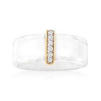 Ross-Simons White Ceramic and Diamond Ring With 14kt Yellow Gold