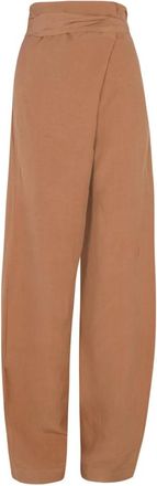 Cortana High-waisted linnen en zijden broek - Dames - Wijde Broeken - Bruin - S - Linnen - Broeken
