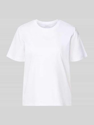 Comma T-Shirt mit geripptem Rundhalsausschnitt in Weiss, Gr&ouml;&szlig;e 34